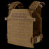 The Condor Sentry Plate Carrier is a brown tactical vest with MOLLE webbing, adjustable shoulder straps, and side buckles for carrying ballistic plates—ideal for military use or the shooting range.